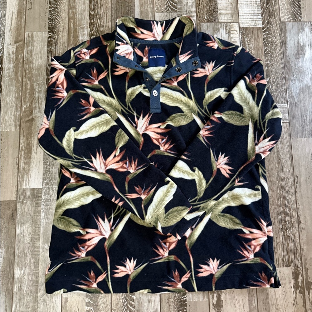 Tommy Bahama Printed Polar Fleece Snap pullover in Black Multi Size L